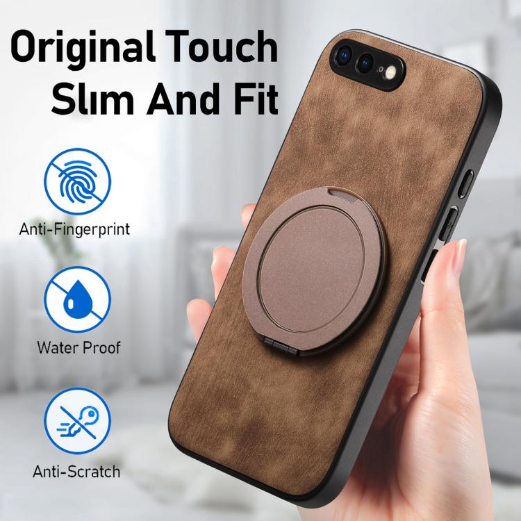 For iPhone 7 Plus / 8 Plus Retro Leather Rotation Round Holder Phone Case