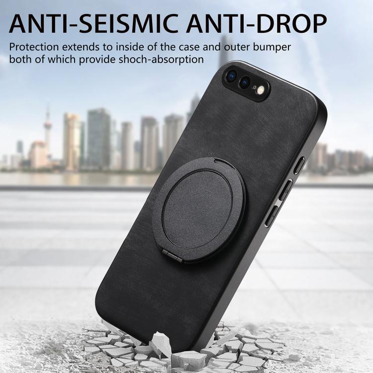For iPhone 7 Plus / 8 Plus Retro Leather Rotation Round Holder Phone Case