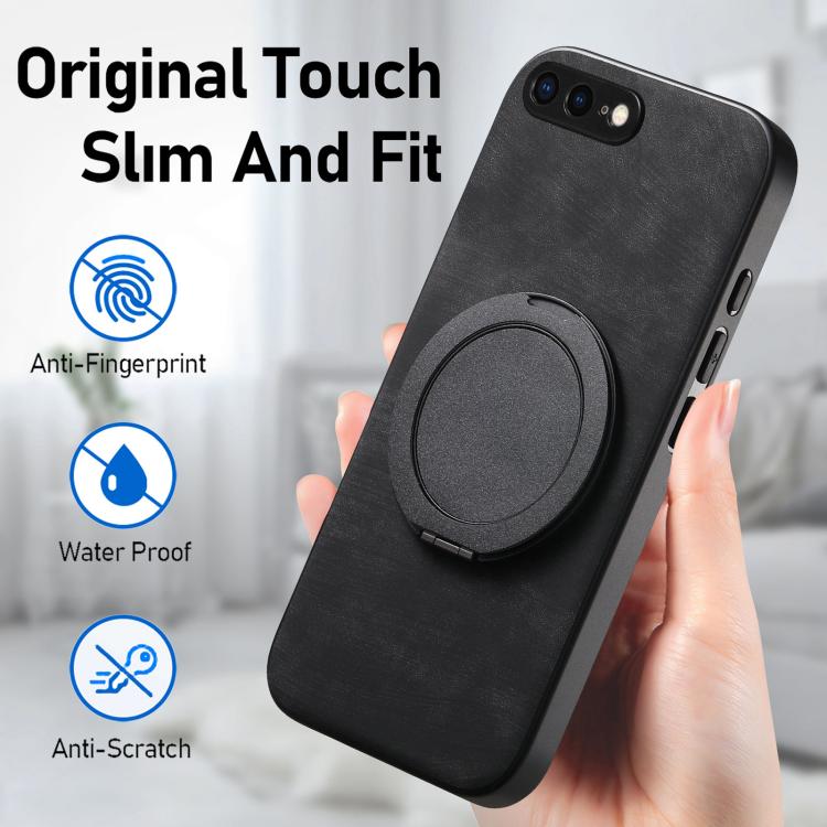 For iPhone 7 Plus / 8 Plus Retro Leather Rotation Round Holder Phone Case