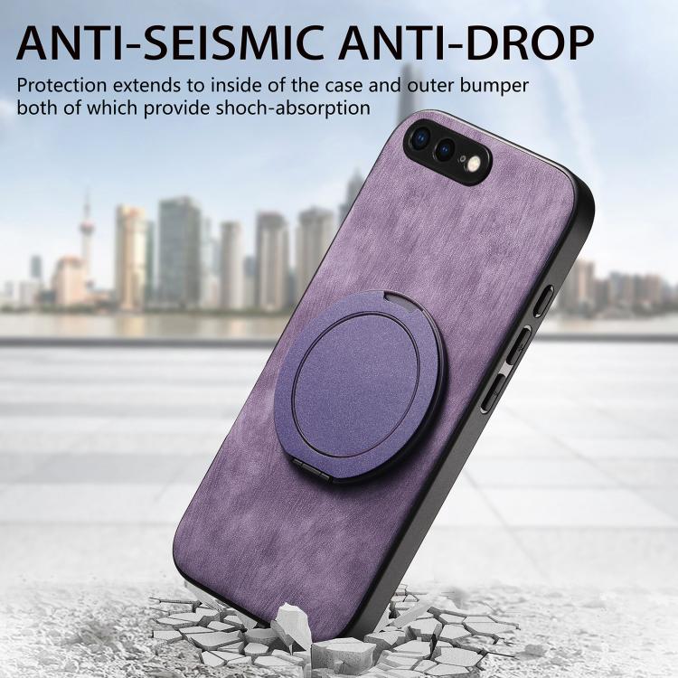 For iPhone 7 Plus / 8 Plus Retro Leather Rotation Round Holder Phone Case