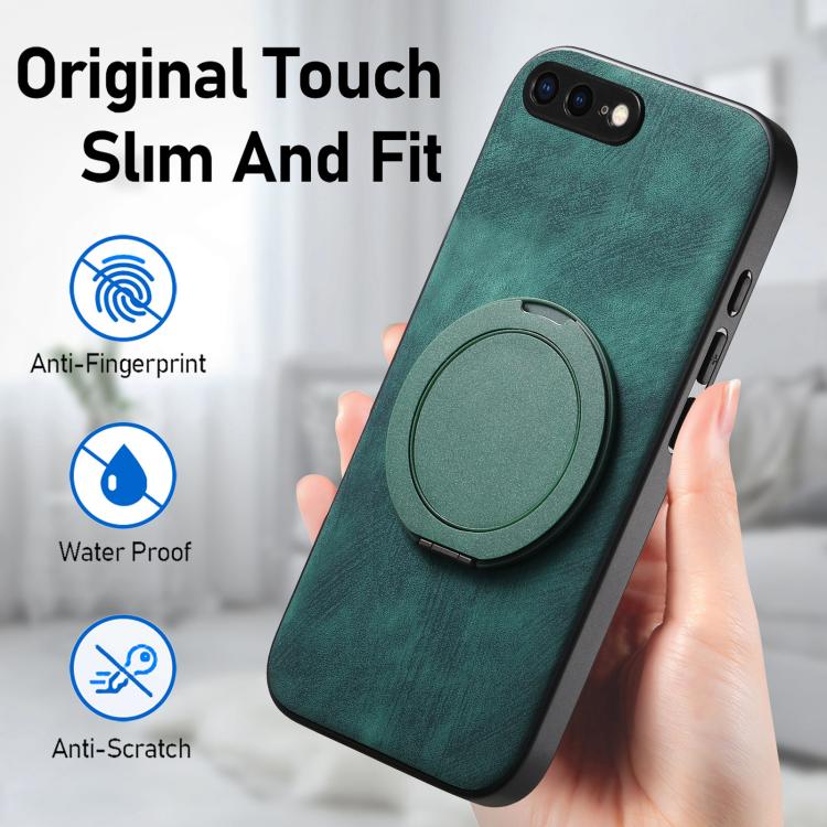 For iPhone 7 Plus / 8 Plus Retro Leather Rotation Round Holder Phone Case