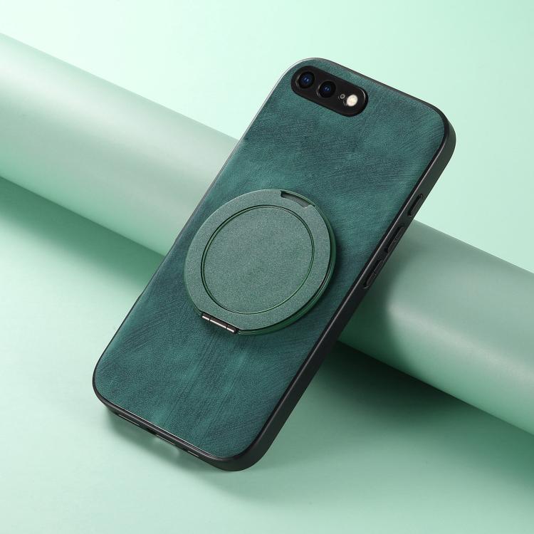 For iPhone 7 Plus / 8 Plus Retro Leather Rotation Round Holder Phone Case