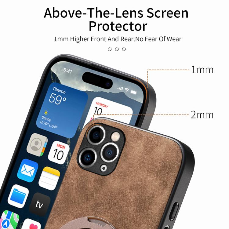 For iPhone 11 Retro Leather Rotation Round Holder Phone Case