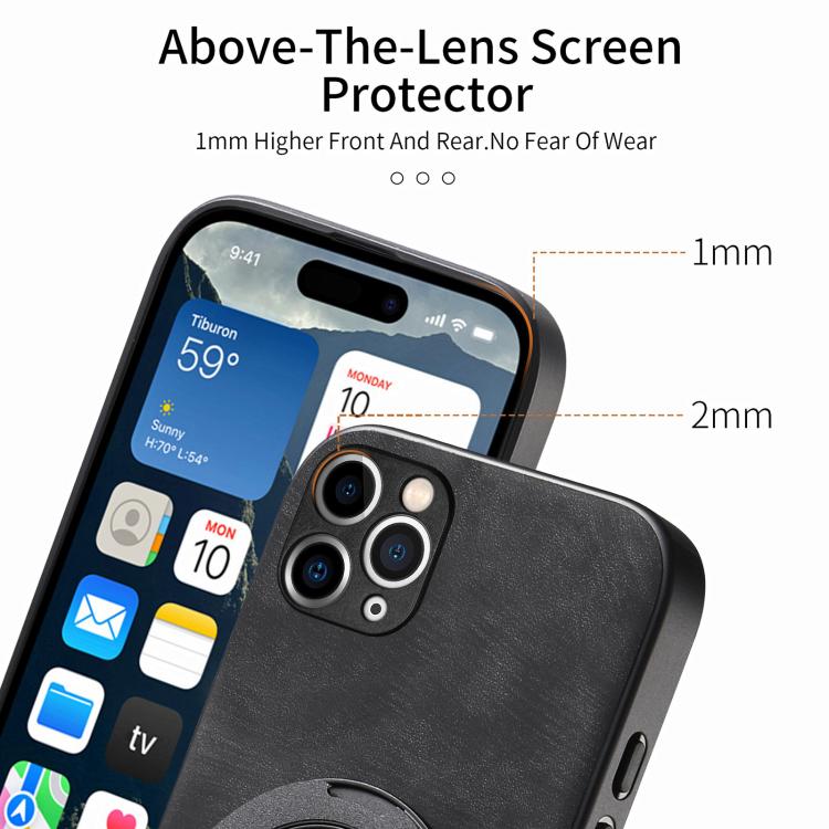 For iPhone 11 Retro Leather Rotation Round Holder Phone Case