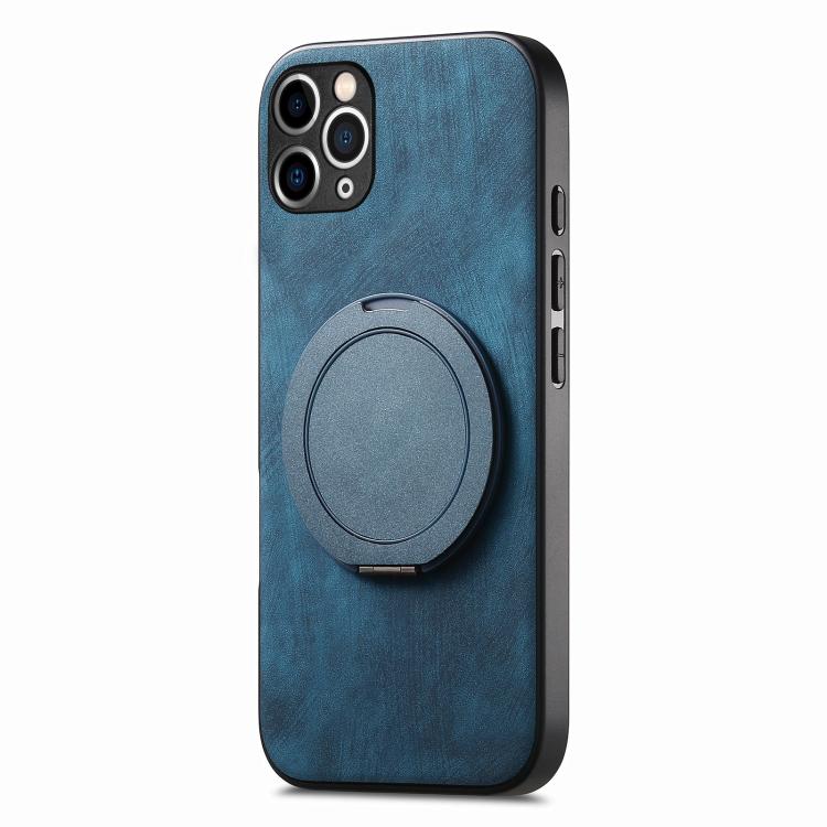 For iPhone 11 Retro Leather Rotation Round Holder Phone Case