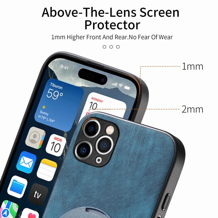 For iPhone 11 Retro Leather Rotation Round Holder Phone Case