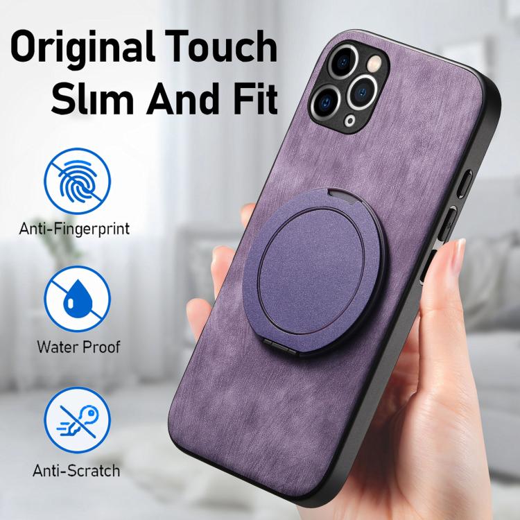 For iPhone 11 Retro Leather Rotation Round Holder Phone Case