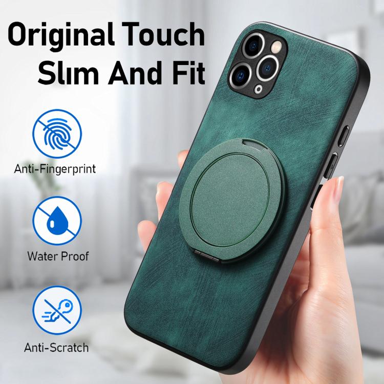 For iPhone 11 Retro Leather Rotation Round Holder Phone Case