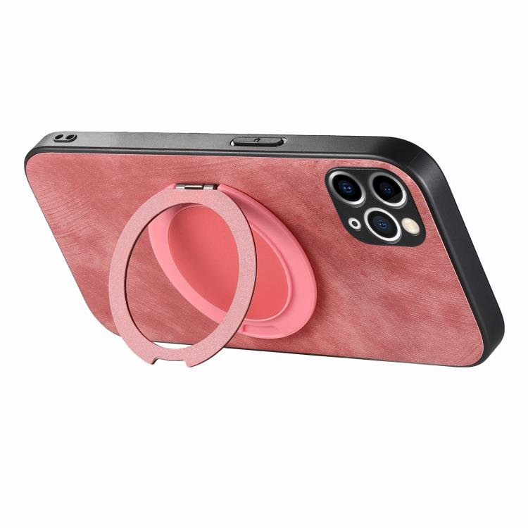 For iPhone 11 Pro Retro Leather Rotation Round Holder Phone Case