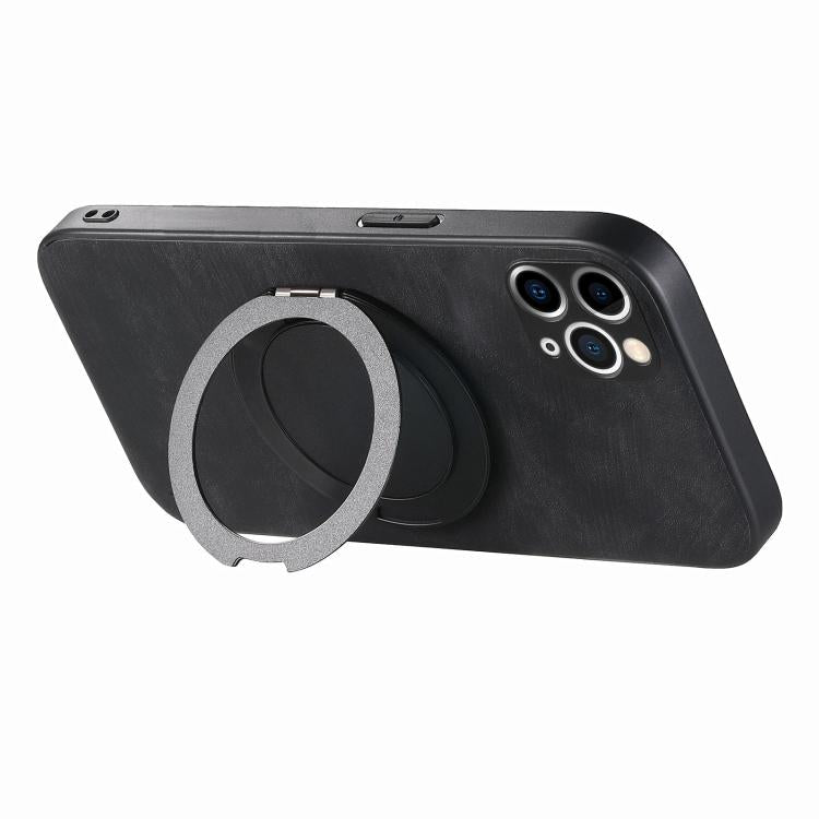 For iPhone 11 Pro Retro Leather Rotation Round Holder Phone Case