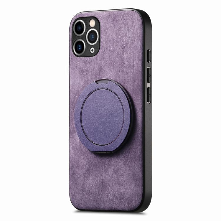 For iPhone 11 Pro Retro Leather Rotation Round Holder Phone Case