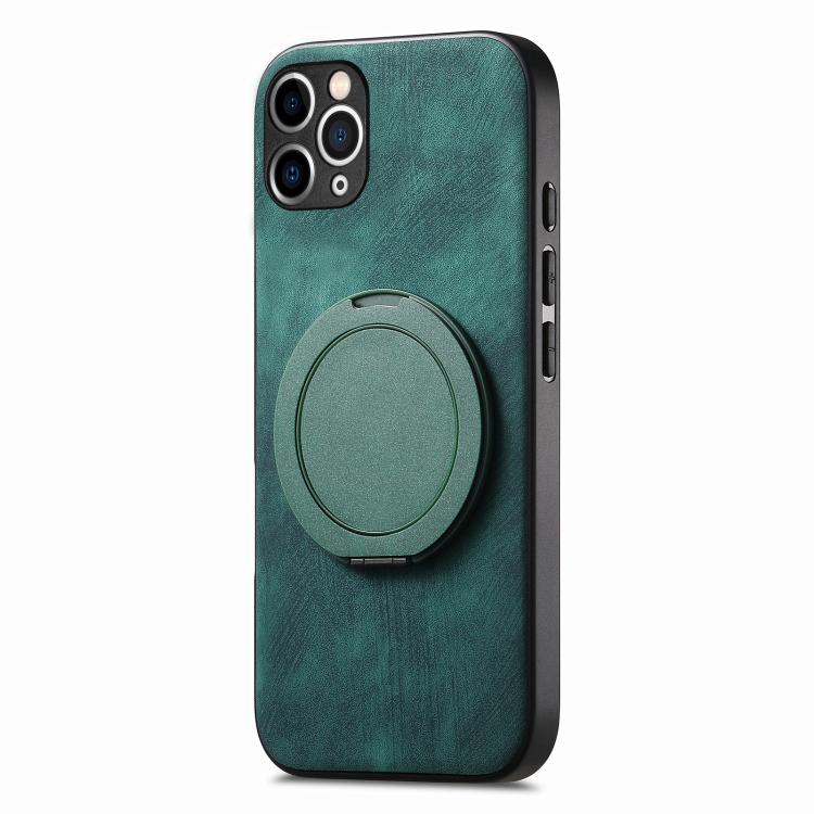 For iPhone 11 Pro Retro Leather Rotation Round Holder Phone Case