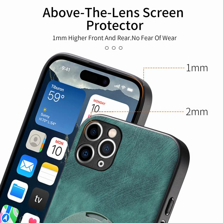 For iPhone 11 Pro Retro Leather Rotation Round Holder Phone Case