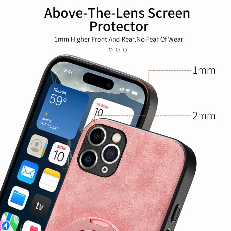 For iPhone 11 Pro Max Retro Leather Rotation Round Holder Phone Case