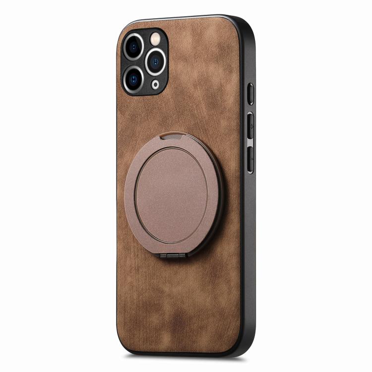 For iPhone 11 Pro Max Retro Leather Rotation Round Holder Phone Case