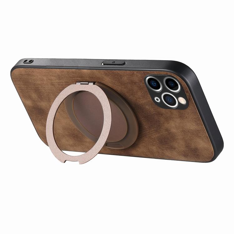 For iPhone 11 Pro Max Retro Leather Rotation Round Holder Phone Case