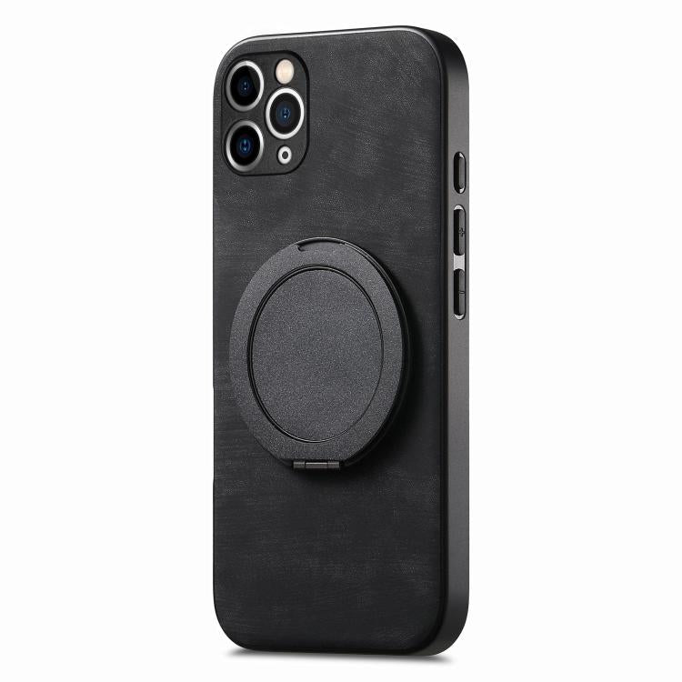 For iPhone 11 Pro Max Retro Leather Rotation Round Holder Phone Case