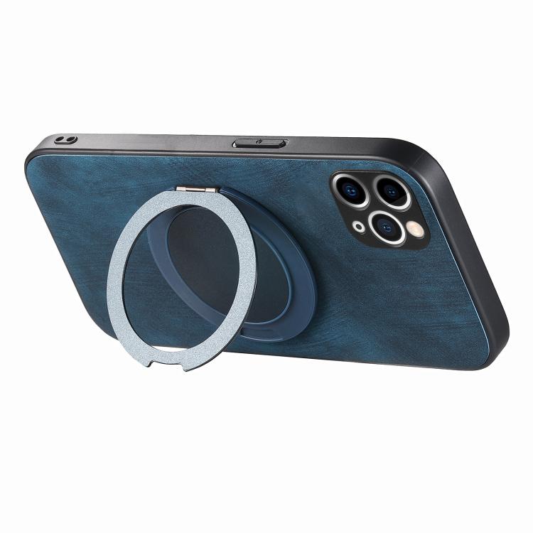 For iPhone 11 Pro Max Retro Leather Rotation Round Holder Phone Case
