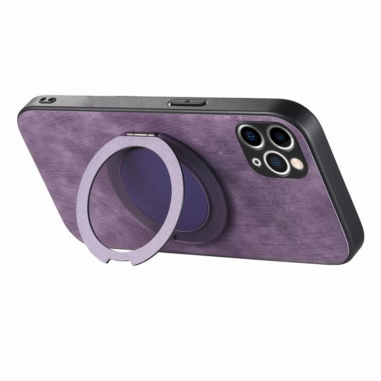 For iPhone 11 Pro Max Retro Leather Rotation Round Holder Phone Case