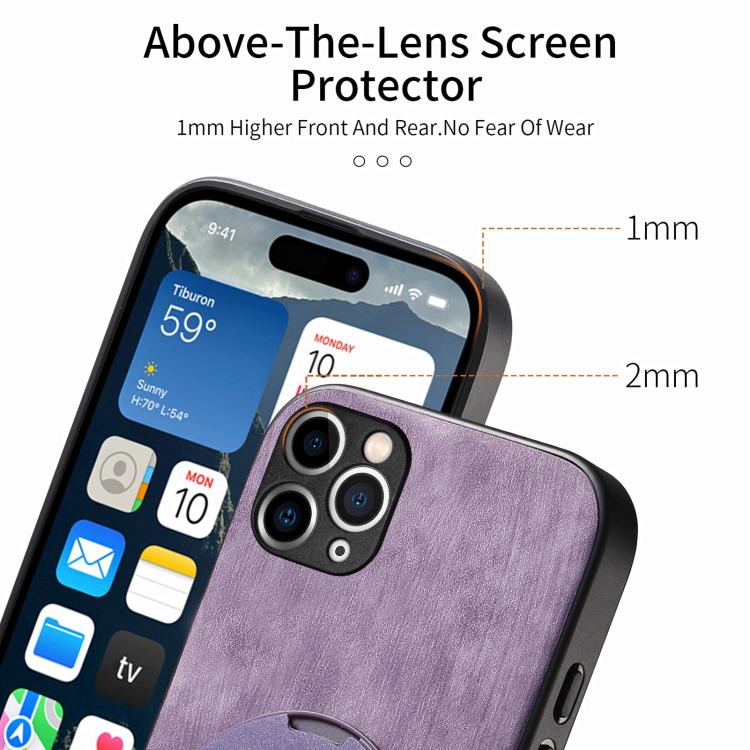 For iPhone 11 Pro Max Retro Leather Rotation Round Holder Phone Case