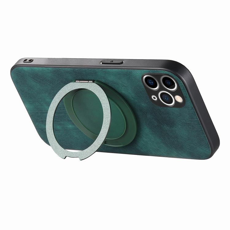 For iPhone 11 Pro Max Retro Leather Rotation Round Holder Phone Case