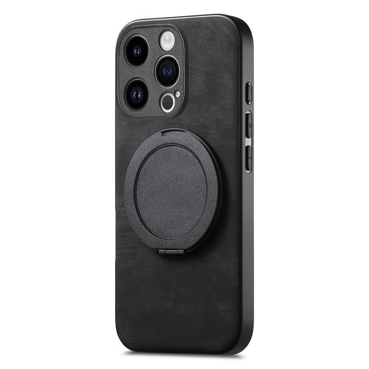 For iPhone 12 Retro Leather Rotation Round Holder Phone Case