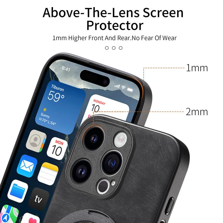 For iPhone 12 Retro Leather Rotation Round Holder Phone Case