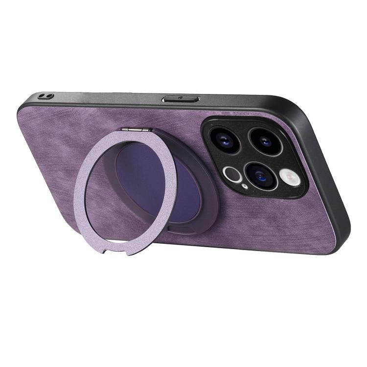 For iPhone 12 Retro Leather Rotation Round Holder Phone Case
