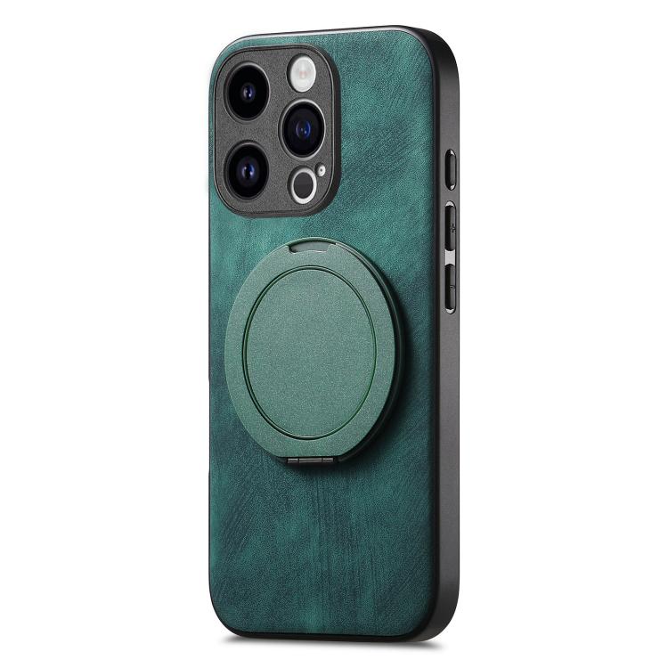 For iPhone 12 Retro Leather Rotation Round Holder Phone Case