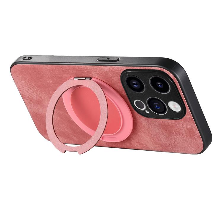 For iPhone 12 Pro Retro Leather Rotation Round Holder Phone Case