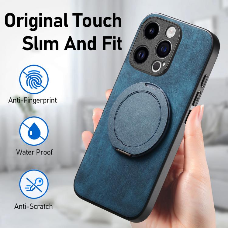 For iPhone 12 Pro Retro Leather Rotation Round Holder Phone Case