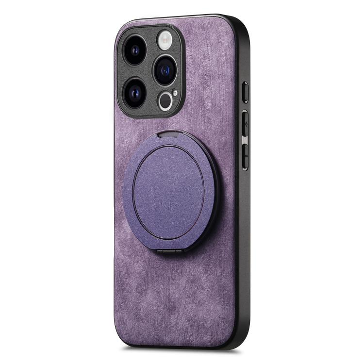 For iPhone 12 Pro Retro Leather Rotation Round Holder Phone Case
