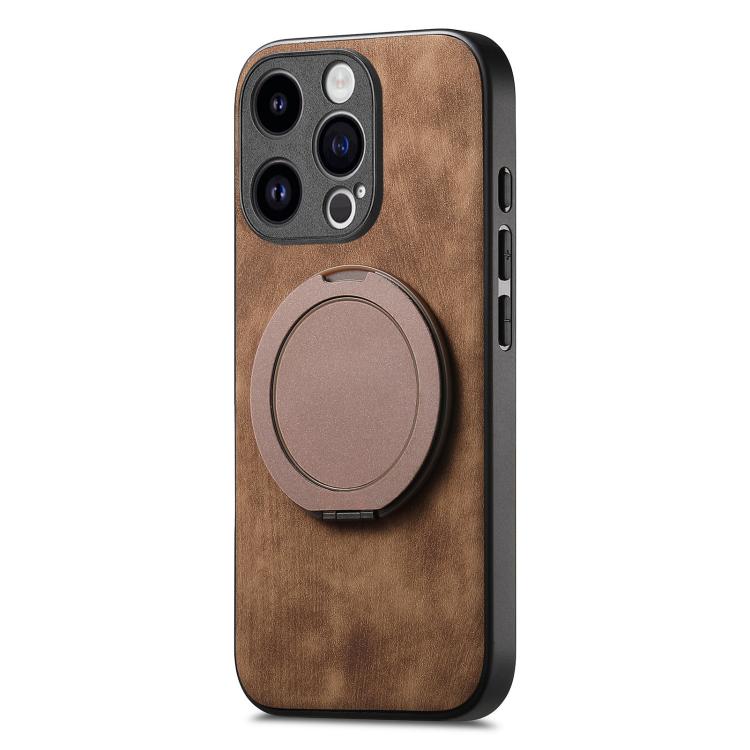 For iPhone 12 Pro Max Retro Leather Rotation Round Holder Phone Case