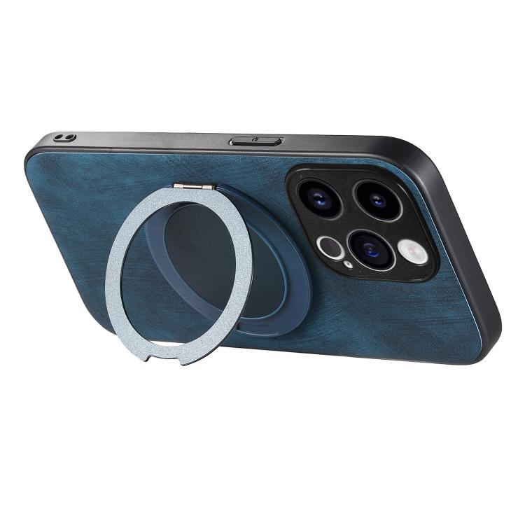 For iPhone 12 Pro Max Retro Leather Rotation Round Holder Phone Case