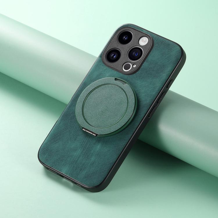 For iPhone 12 Pro Max Retro Leather Rotation Round Holder Phone Case