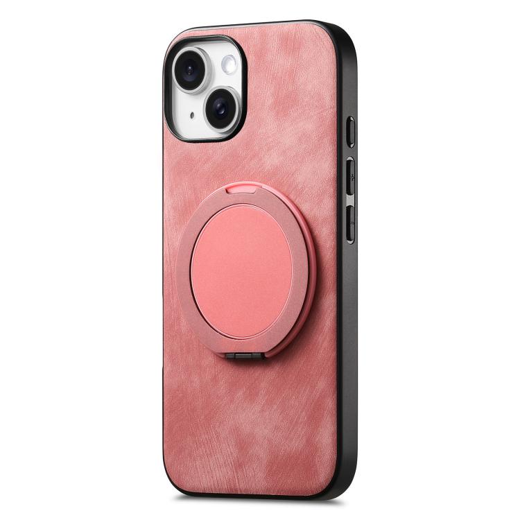 For iPhone 13 Retro Leather Rotation Round Holder Phone Case