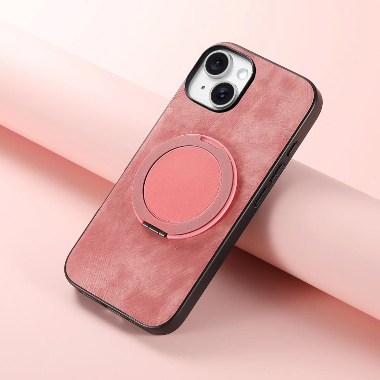 For iPhone 13 Retro Leather Rotation Round Holder Phone Case
