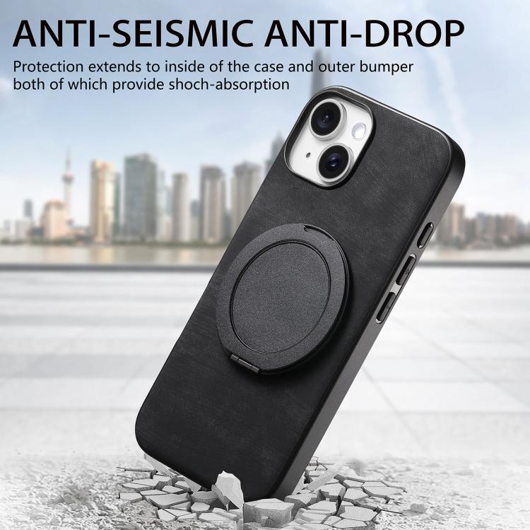 For iPhone 13 Retro Leather Rotation Round Holder Phone Case