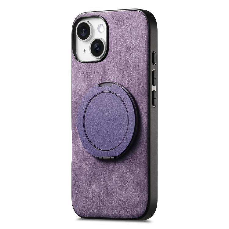 For iPhone 13 Retro Leather Rotation Round Holder Phone Case
