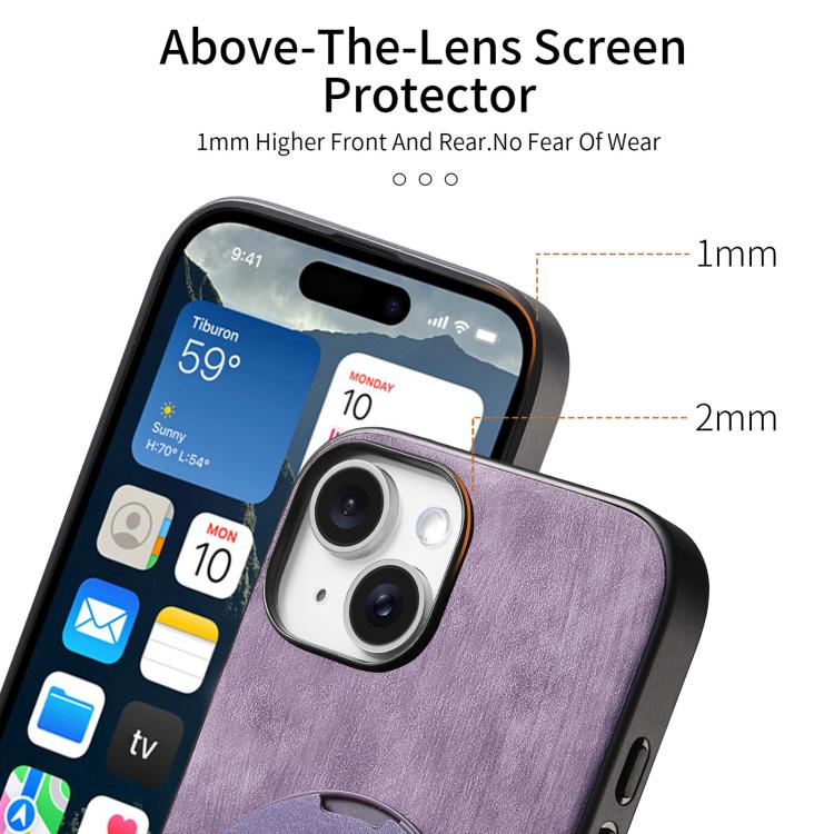 For iPhone 13 Retro Leather Rotation Round Holder Phone Case