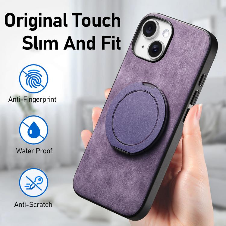 For iPhone 13 Retro Leather Rotation Round Holder Phone Case