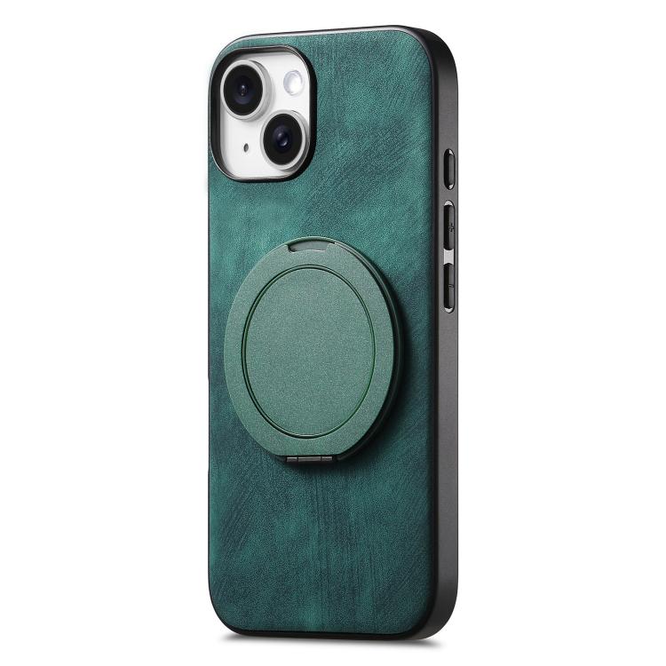 For iPhone 13 Retro Leather Rotation Round Holder Phone Case