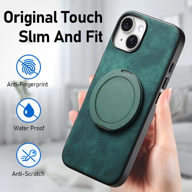 For iPhone 13 Retro Leather Rotation Round Holder Phone Case