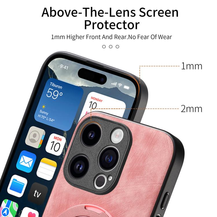 For iPhone 13 Pro Retro Leather Rotation Round Holder Phone Case