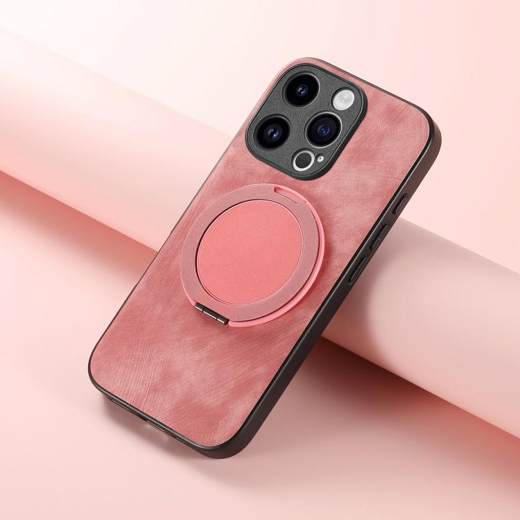 For iPhone 13 Pro Retro Leather Rotation Round Holder Phone Case