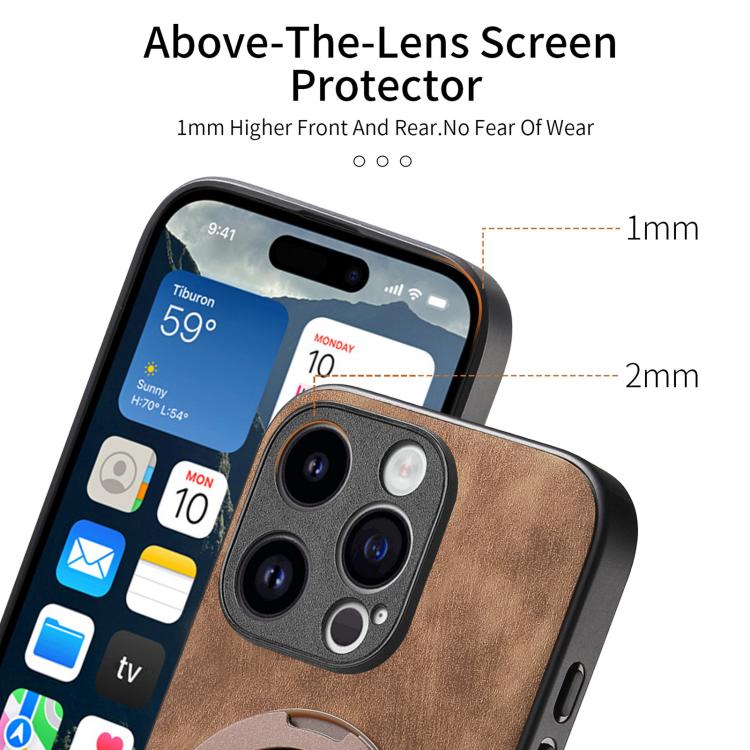 For iPhone 13 Pro Retro Leather Rotation Round Holder Phone Case