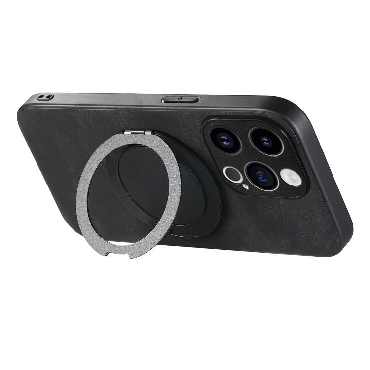For iPhone 13 Pro Retro Leather Rotation Round Holder Phone Case