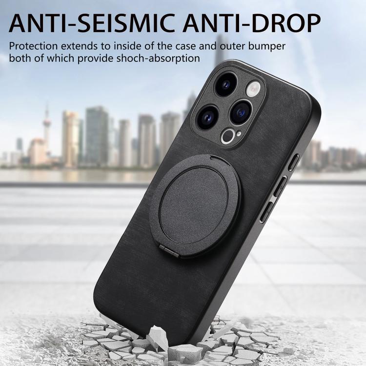 For iPhone 13 Pro Retro Leather Rotation Round Holder Phone Case