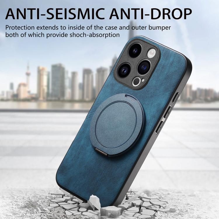 For iPhone 13 Pro Retro Leather Rotation Round Holder Phone Case