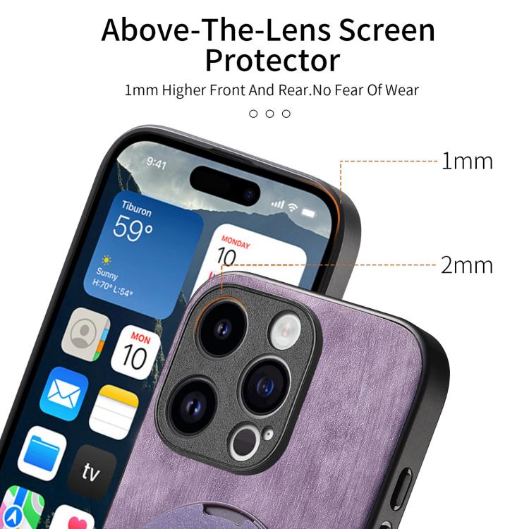 For iPhone 13 Pro Retro Leather Rotation Round Holder Phone Case